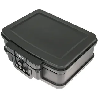 HMF 250437 Feuerfeste wasserdichte Dokumentenbox mit Zahlenschloss, DIN A4, 44,5 x 16,5 x 33 cm, Schwarz