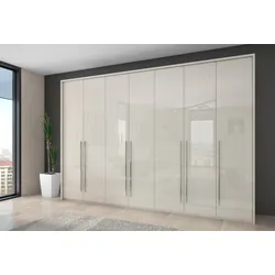 Kleiderschrank PLACES OF STYLE "Piano", beige (beige hochglanz), B:322cm H:226cm T:60cm, Spanplatte, Schränke, Drehtürenschrank Kleiderschrank, beige, UV lackiert, Hochglanzfronten, mit Beleuchtung