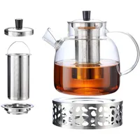 BANISIGA 1.5L Groß Teekanne Glas,Borosilikatglas Teeservice,Teekanne mit Sieb und Stövchen, Hält lange warm, Spülmaschinenfest