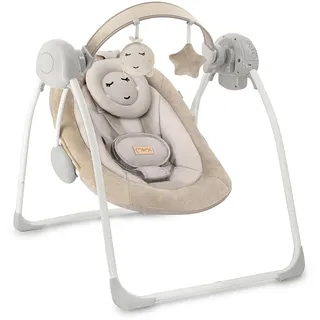 MOMI Babywippe LISS für Babys bis 9 kg, faltbar, Batterie- oder Netzbetrieb, Netzteil mit USB-Kabel, 5-Punkt-Sicherheitsgurt, Bügel und Spielzeug, 6 Melodien, Timer, 5 Schaukelgeschwindigkeit