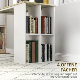 Homcom Schreibtisch Computertisch mit Ablagefächern, Moderner Bürotisch mit Stahlgestell, PC Tisch für Home Office, Arbeitszimmer, klein Raum 100 x 54 x 75 cm, Eiche