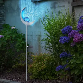 GLOBO Solar Fackeln Mond Garten Gartendeko Solarlampe Solarleuchte Außen, Blauer Lichteffekt, Crackle Glas, IP44, LED kaltweiß, H 90 cm, Garten Balkon, 2er Set