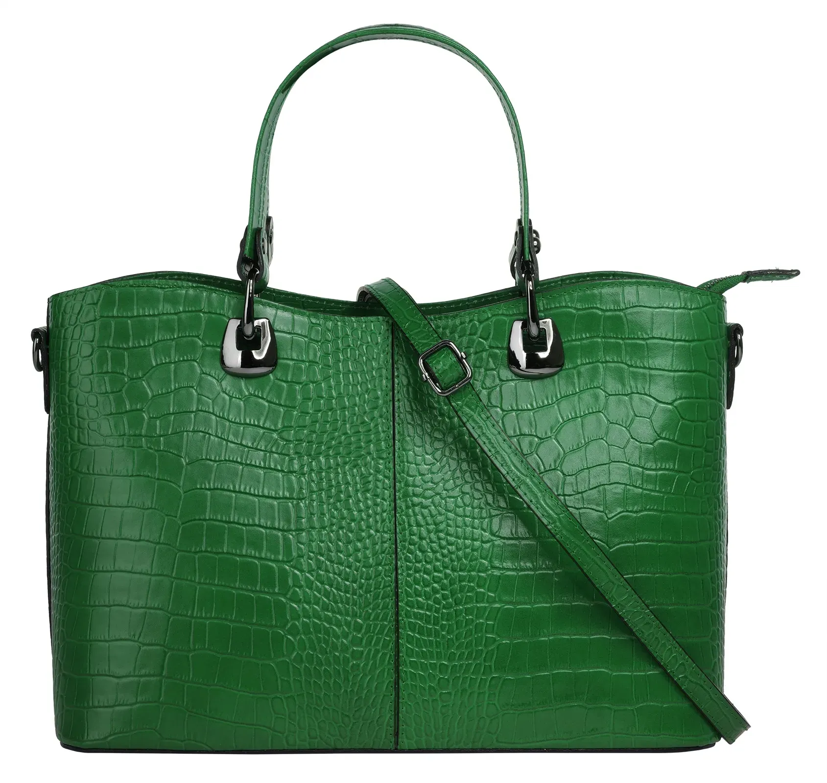 Henkeltasche CLUTY, Damen, Gr. B/H/T: 32cm x 22cm x 11cm onesize, grün, Leder, Reptilienprägung, Taschen, echt Leder, Made in Italy
