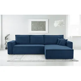 ax living Blau Cord Couch L Form – Cedria L+R Wohnlandschaft 287cm