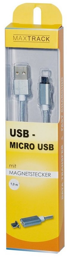 Maxtrack Smartphone-Kabel, USB, USB-A auf Micro USB-B (100 cm), magnetisches USB-Kabel, A-Stecker auf Micro-B-Stecker silberfarben