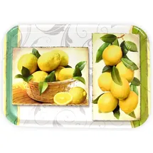 Lashuma Großes Gartentablett Melamin, Format: 38x26 cm, Robustes Frühstückstablett, Tablett Design: Zitrusbaum