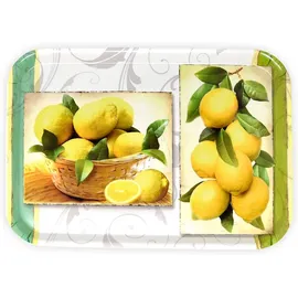 Lashuma Großes Gartentablett Melamin, Format: 38x26 cm, Robustes Frühstückstablett, Tablett Design: Zitrusbaum