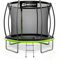Hop-Sport Trampolin Outdoor - Ø 244/305/366/427/488 cm - Trampolin mit innenliegenden Sicherheitsnetz, gebogenen Netzstangen und Sicherheitszertifikaten - Komplettset mit Leiter Randabdeckung (244 cm)