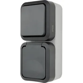 REV Ritter REV - AquaStorm, Feuchtraum Steckdose Aufputz mit Lichtschalter, IP55, senkrecht, 230V, 16A, anthrazit