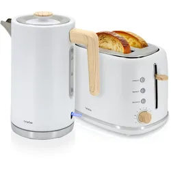 Briebe Nordic Set Toaster 2 Scheiben Breite Schlitze + Wasserkocher 1,7L Elektrischer, SKT1167WHT, Weiß, 2200W