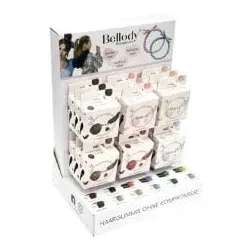 Bellody Bestückter Aufsteller mit 18 Boxen Haargummis (Bestseller Farben & Gratisdisplay)