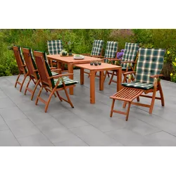 Garten-Essgruppe MERXX "Comodoro", braun (braun, braun, braun), Polyester, Massivholz, Sitzmöbel-Sets, 6 Klappsessel, 2 Klappsessel mit Fußteil, Auflagen, Ausziehtisch