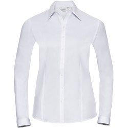 Russell Collection Taillierte Herringbone Bluse  Langarm, white, M