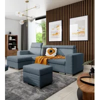 Fun Möbel Ecksofa Schlafsofa inkl. Hocker CANTON Stoff Liverpool Azurblau Ottomane Links - Blau