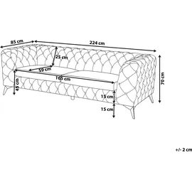 Beliani Couch Samtstoff 3-Sitzer Schwarz