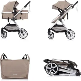 Chipolino Kombikinderwagen 2 in 1 Vista Wickeltasche, Fußabdeckung, Korb, Gurt beige
