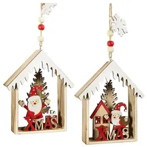 Hti-Living Baumschmuck Häuschen bunt, 2er Set Holz