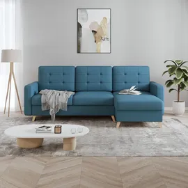 beautysofa Ecksofa VINCI mit Schlaffunktion und Bettkasten, Blau Velo 631, Uniwersalle Ottomane - Blau