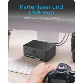 Icy Box IB-1233CL-CR, HDD Docking & Klonstation mit Kartenlesern CF + SD und USB Hub, USB 3.2 Gen1 (5 Gbit/s)