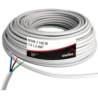 siwitec NYM-Kabel, NYM-J 3x1,5 mm2, 100 m, Stromkabel, Mantelleitung, Installationskabel, Kabelring