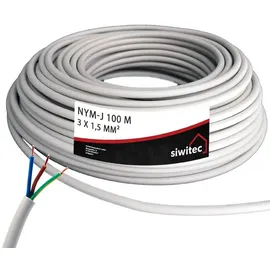siwitec NYM-Kabel, NYM-J 3x1,5 mm2, 100 m, Stromkabel, Mantelleitung, Installationskabel, Kabelring