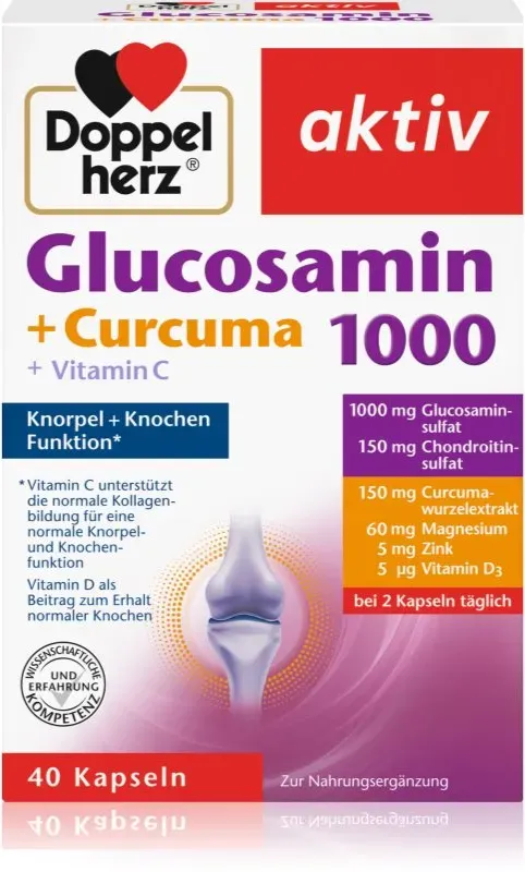 Doppelherz Glucosamin 1000 + Curcuma + Vitamin C Kapseln für eine gute Knorpel- und Knochenfunktion 72 g