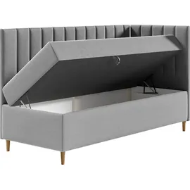 Mirjan24 Boxspringbett Maja Junior 3 80x200, Einzelbett mit Bonellfederkern, Härtegrad - H3 (Farbe: Soft 017 + Fresh 01, Seite zum Öffnen des Bet... - Beige