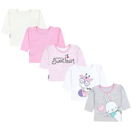 TupTam Baby Mädchen Langarmshirt Gestreift 5er Set, Farbe: Streifen Giraffe Kaninchen Rosa Weiß Grau, Größe: 50 - 50