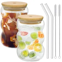 Forbabe Matcha Latte Glas, 2pcs 550ml Glasbecher mit Deckel und Strohhalm Latte Gläser, Bubble Glasbecher, Macchiato Gläser, Cocktailglas, Kaffeeglas Eiskaffee Trinkglas mit Bürste und Strohhalm