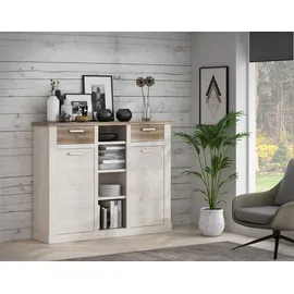 Forte Highboard 159,6 x 128,3 x 41,3 cm Weiß / Antikeiche