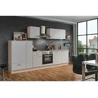 Menke Küchenzeile Classic  (Breite: 310 cm, Weiss, Dekor Arbeitsplatte: Holzoptik, Mit Elektrogeräten, Mit Geschirrspüler)