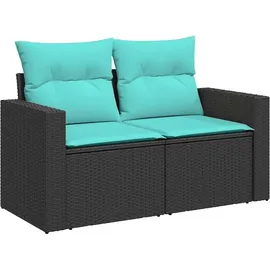vidaXL 7-teiliges Gartensofa-Set mit Kissen, schwarzes Polyrattan - Schwarz