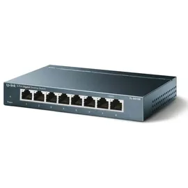 TP-Link TL-SG108 8-Port Gigabit Switch (Plug-and-Play, 8* RJ-45 LAN Ports, Metallgehäuse, IGMP-Snooping, unmanaged, lüfterlos) blau metallic
