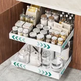 HG PLVTII Ausziehbarer Schrank Organizer – Erweiterbare Teleskopschublade für Küchenschränke, Breitenverstellbarer Schrankauszug, Slide-Out Drawer für Küche & Vorratsraum (2 Stück, Weiß)