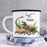 Wandtattoo Loft Kindertasse mit Namen und Dino Motiv, Emaille Tasse Kinder mit Namen, Dino Tasse Kinder, Kindertasse personalisiert, Trinkbecher Kinder, Schulkind Tasse mit Namen, Camping Tasse Kinder