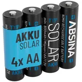 ABSINA 4X Solar Akku AA wiederaufladbar 800mAh 1.2V NiMH - Mignon AA Solar Batterien für Solarleuchten - Solarakkus AA mit geriner Selbstentladung - Akku Solar Batterie, Akkus für Solarlampen