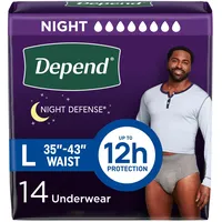 Depend Night Defense Incontinence Underwear for Men, Overnight, Disposable, Large, 28 Count (2 Packs of 14) (Packaging May Vary)