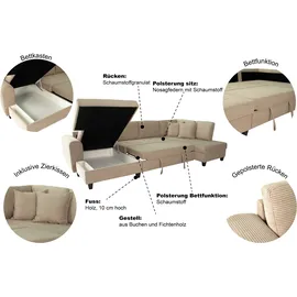 trends by hg Wohnlandschaft Polyester U-Form 3-Sitzer Beige