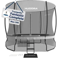 Hudora Fantastic Complete Max 300 Trampolin mit großem Eingang & 300cm Durchmesser - Sporttrampolin mit Rahmennetz & Leiter - Familien-Trampolin mit Randabdeckung für bis zu 120kg