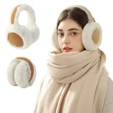 Vmxlso Ohrenwärmer Damen, Faltbare Ohrenschützer Winter, Stirnband Plüsch Ear Warmers, Wildleder, Earmuffs Winter Kopfhörer für Kälteschutz, Outdoor, Bequemer Weicher, Kamel, Weiß - M