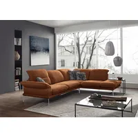 Ecksofa W.SCHILLIG "sherry" Sofas Gr. B/H/T: 302cm x 81cm x 230cm, Longlife Xtra-Leder Z69, Ottomane rechts, ohne Kopfteilverstellung-ohne Armlehnenverstellung, braun (cognac z69) Kopfstützenverstellung, Winkelfüße in Chrom glänzend, Breite 302 cm