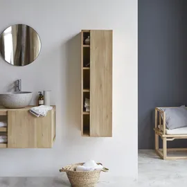 Tikamoon Badezimmer Hängeschrank Hochschrank aus massivem Teak Bad Naturholz Badschrank