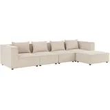 Juskys Modulares Sofa Domas 4 Sitzer mit Ottomane, Armlehnen + Kissen Cord Beige
