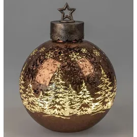 Formano Deko-Kugel Frosty Braun 35cm mit LED Licht Timer Beleuchtete Glaskugel - Braun