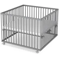 Sämann Babybett Laufgitter 100x100 cm mit Matratze grau Premium Kollektion Laufstall, stufenlos höhenverstellbar grau