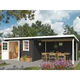 Gartenhaus Blockhaus Gerätehaus carbongrau mit Anbau Garten Holz Holzhaus
