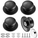 YESLUSY 4 Stück Topfdeckelgriff, Topfgriff, Deckelknopf, Universal Deckelknauf, Deckelgriffknauf, Bakelit Ersatzdeckelknöpfe, mit Schraubenzubehör, für Topfdeckel, Kasserolle, Ersatzknöpfe (Schwarz)