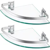 KES Glasregal Eckregal Badregal Glas Duschablage zum Hängen 8mm Badezimmer Wandregal Dusche Glas Ablage Wandmontage Ecke 2 Stück Organizer Aluminium Silber, A4120A-P2