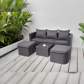 Mendler 3in1-Garnitur HWC-J37, Garten-/Lounge-Set Sonneninsel, Spun Poly Poly-Rattan MVG ~ anthrazit, Kissen dunkelgrau