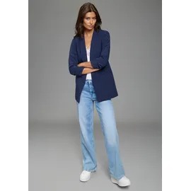 LAURA SCOTT LAURA SCOTT, Damen, Gr. 46, blau (navy), Web, Obermaterial: 90% Polyester, 10% Elasthan. Futter: 100% Polyester, unifarben, figurbetont hüftbedeckend, Blazer Longblazer, mit gerafften Ärmeln, Topseller